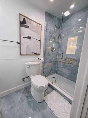 Bathroom, Glass Shower, Interior, Marble Walls, Recessed Lighting