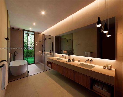 Bathroom, Dual Sink Vanities, Free Standing Baths, Glass Shower, Interior, Pendant Lights, Recessed Lighting