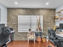 Home Office, Interior, Recessed Lighting, Stone Walls, Wood Texture Flooring