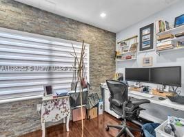 Home Office, Interior, Recessed Lighting, Stone Walls, Wood Texture Flooring