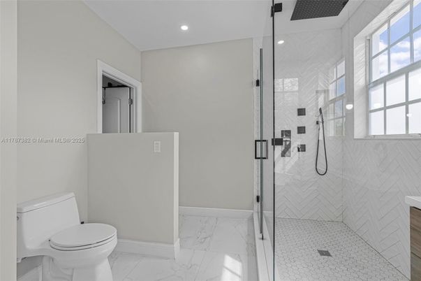 Bathroom, Glass Shower, Interior, Marble, Recessed Lighting