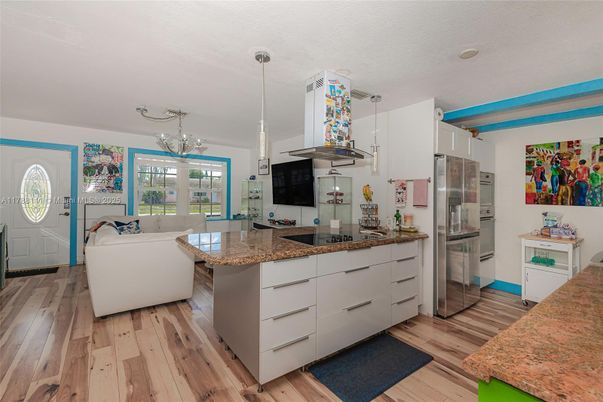 Interior, Kitchen, Living room, Pendant Lights, Wood Texture Flooring