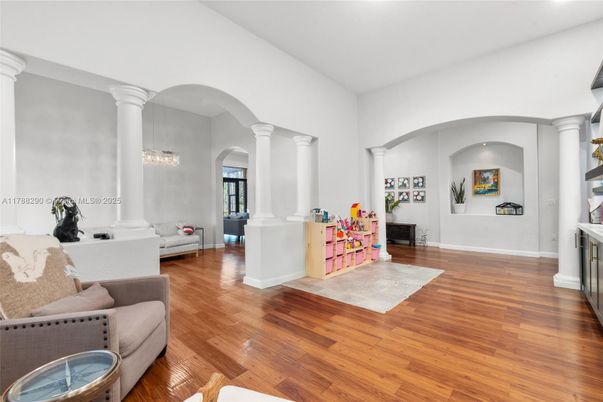 Fireplace, Interior, Living room, Pendant Lights, Wood Texture Flooring