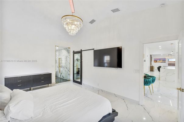 Bedroom, Chandelier, Interior, Marble, Recessed Lighting