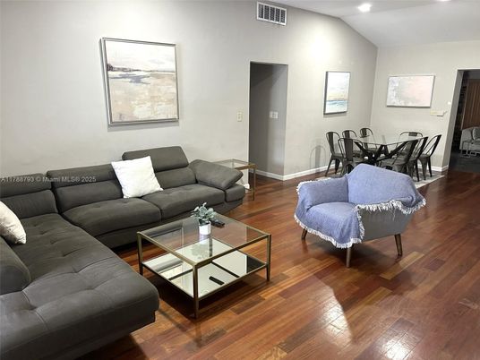 Dining room, Interior, Living room, Recessed Lighting, Wood Texture Flooring