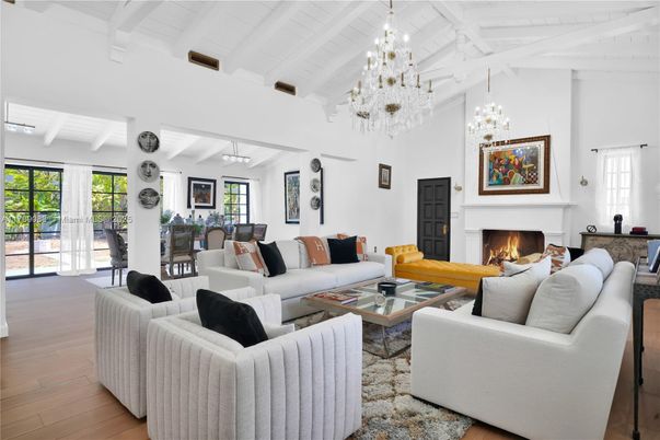 Chandelier, Dining room, Fireplace, Interior, Living room, Wood Texture Flooring