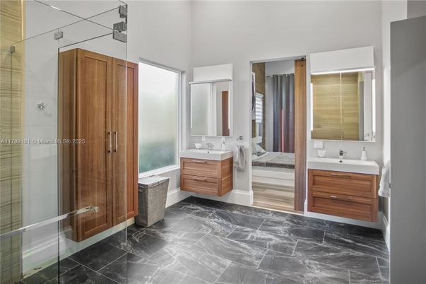 Bathroom, Dual Sink Vanities, Glass Shower, Interior, Marble