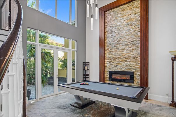 Billiard Table, Fireplace, Game Room, Interior, Stone Walls