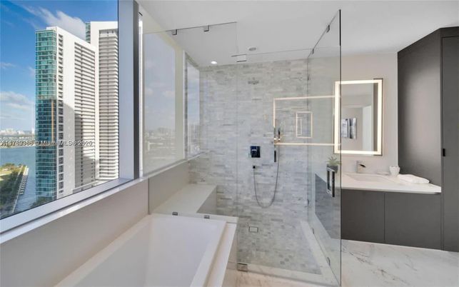 Bathroom, Glass Shower, Interior, Marble, Recessed Lighting, Water