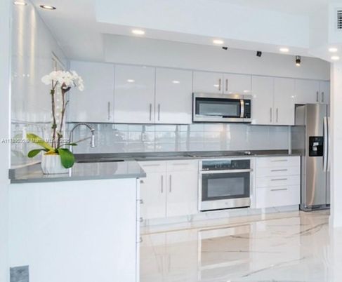 Interior, Kitchen, Marble, Recessed Lighting, Stainless Steel Appliances