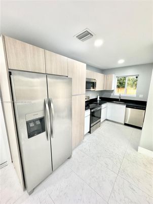 Interior, Kitchen, Marble, Recessed Lighting, Stainless Steel Appliances