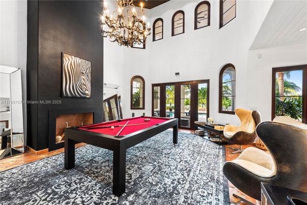 Billiard Table, Chandelier, Game Room, Interior, Wood Texture Flooring