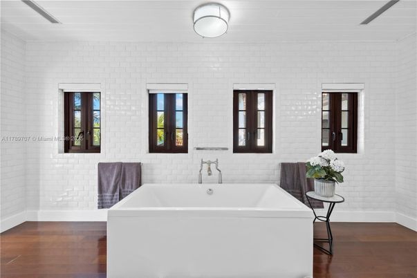 Bathroom, Interior, Stone Walls, Wood Texture Flooring