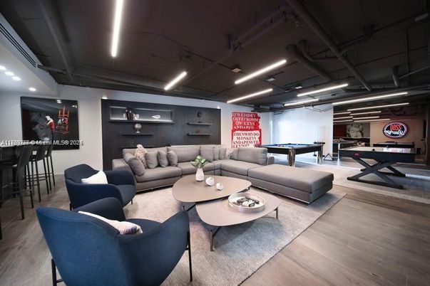Billiard Table, Game Room, Interior, Living room, Recessed Lighting, Wood Texture Flooring
