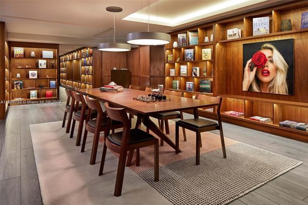 Dining room, Interior, Pendant Lights, Wood Texture Flooring, Wooden Walls