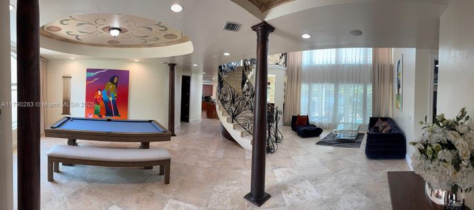 Billiard Table, Game Room, Interior, Recessed Lighting