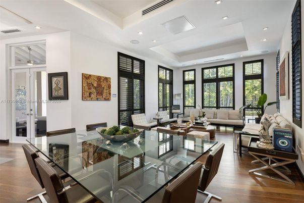 Dining room, Interior, Living room, Recessed Lighting, Wood Texture Flooring