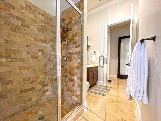 Bathroom, Glass Shower, Interior, Stone Walls