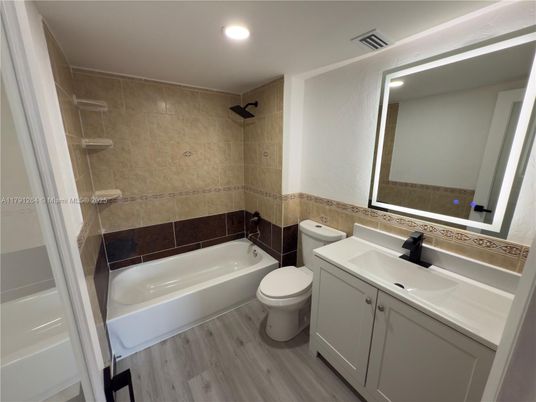 Bathroom, Interior, Recessed Lighting, Wood Texture Flooring
