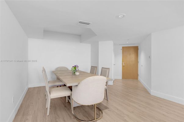 Dining room, Interior, Recessed Lighting, Wood Texture Flooring
