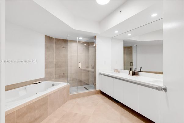 Bathroom, Dual Sink Vanities, Glass Shower, Interior, Recessed Lighting