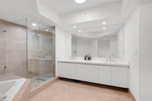 Bathroom, Dual Sink Vanities, Glass Shower, Interior, Recessed Lighting