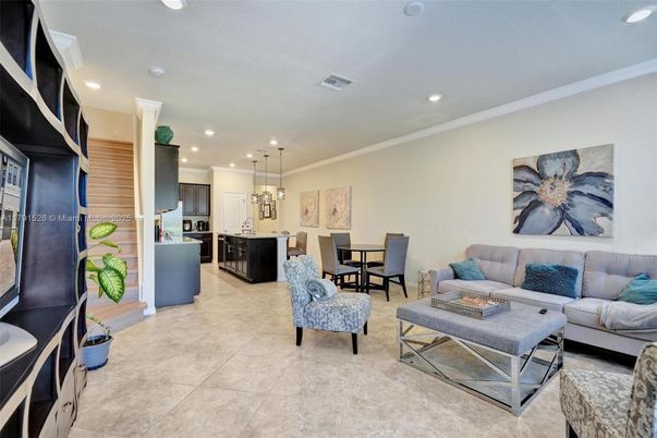 Dining room, Interior, Kitchen, Living room, Pendant Lights, Recessed Lighting, Stainless Steel Appliances