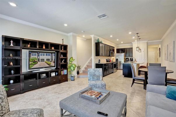 Dining room, Interior, Kitchen, Living room, Pendant Lights, Recessed Lighting, Stainless Steel Appliances