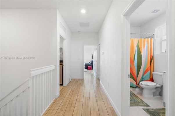 Bathroom, Interior, Recessed Lighting, Wood Texture Flooring