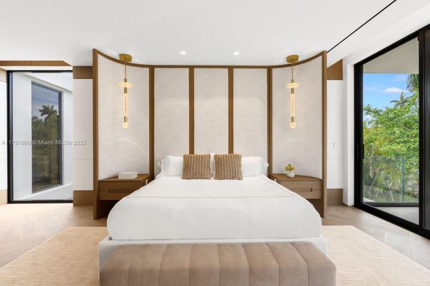 Bedroom, Interior, Pendant Lights, Recessed Lighting, Wood Texture Flooring