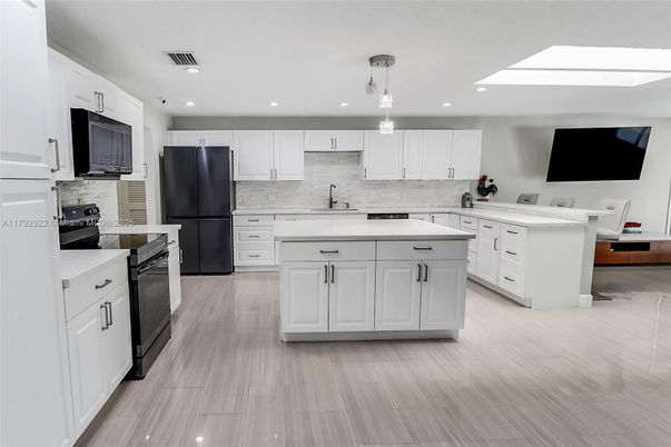 Interior, Kitchen, Pendant Lights, Recessed Lighting, Wood Texture Flooring