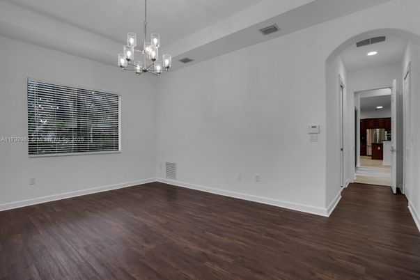 Empty room, Interior, Pendant Lights, Recessed Lighting, Wood Texture Flooring