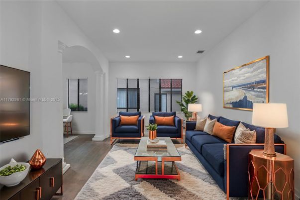 Interior, Living room, Recessed Lighting, Wood Texture Flooring