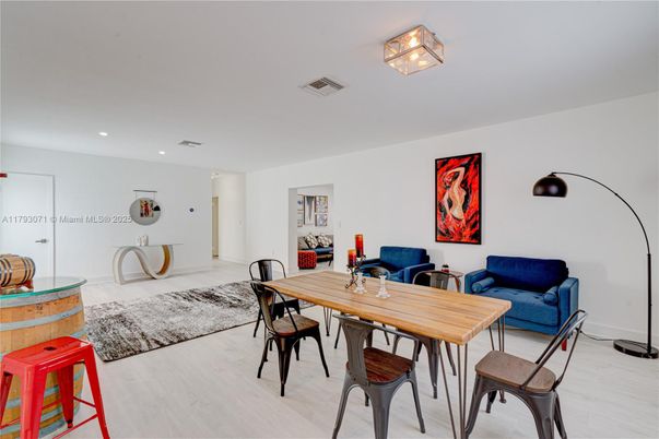 Dining room, Interior, Recessed Lighting, Wood Texture Flooring