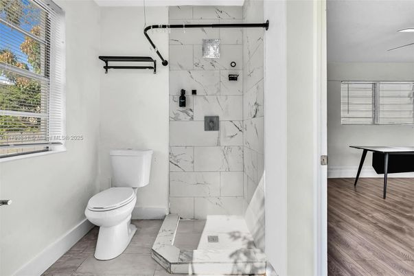 Bathroom, Interior, Marble Walls, Wood Texture Flooring