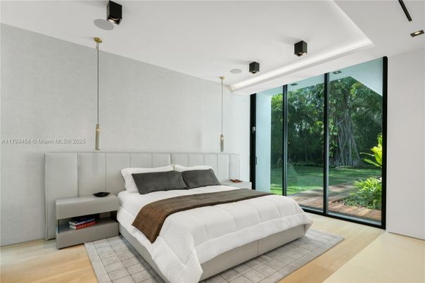 Bedroom, Interior, Pendant Lights, Wood Texture Flooring