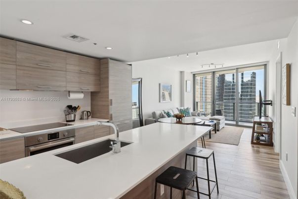 Interior, Kitchen, Living room, Recessed Lighting, Stainless Steel Appliances, Wood Texture Flooring