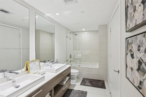 Bathroom, Dual Sink Vanities, Glass Shower, Interior, Recessed Lighting