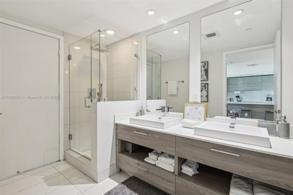 Bathroom, Dual Sink Vanities, Glass Shower, Interior, Recessed Lighting