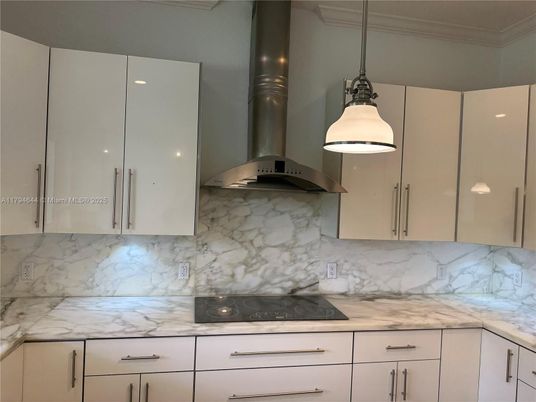 Interior, Kitchen, Marble Walls, Pendant Lights