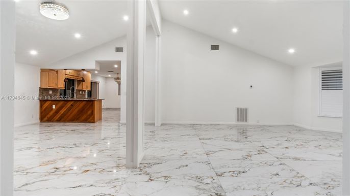 Empty room, Interior, Kitchen, Marble, Recessed Lighting