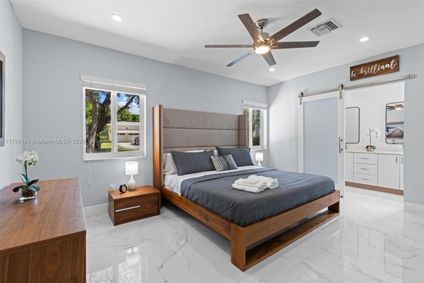 Bedroom, Interior, Marble, Recessed Lighting
