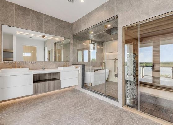 Bathroom, Dual Sink Vanities, Glass Shower, Interior, Recessed Lighting