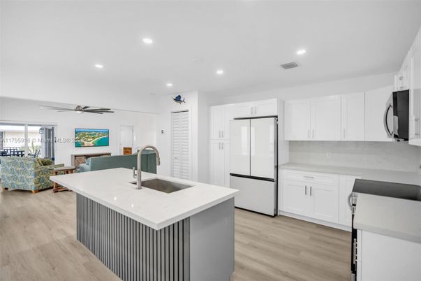 Interior, Kitchen, Recessed Lighting, Wood Texture Flooring