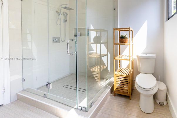 Bathroom, Glass Shower, Interior, Wood Texture Flooring