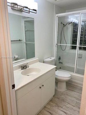 Bathroom, Glass Shower, Interior, Wood Texture Flooring