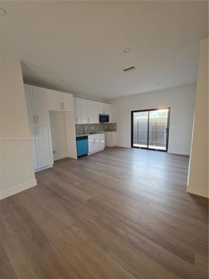 Empty room, Interior, Kitchen, Recessed Lighting, Wood Texture Flooring