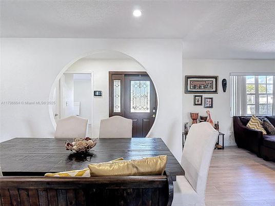 Dining room, Interior, Recessed Lighting, Wood Texture Flooring