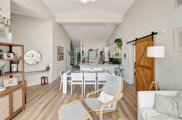 Dining room, Interior, Kitchen, Recessed Lighting, Wood Texture Flooring