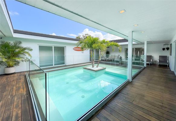 Exterior, Pool, Recessed Lighting, Wood Texture Flooring